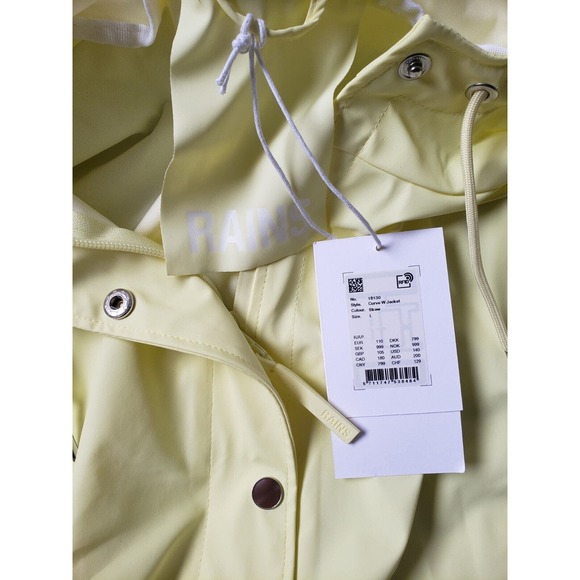 RAINS Curve W Hooded Jacket Straw Yellow Waterproof Large L Rain - Picture 7 of 10